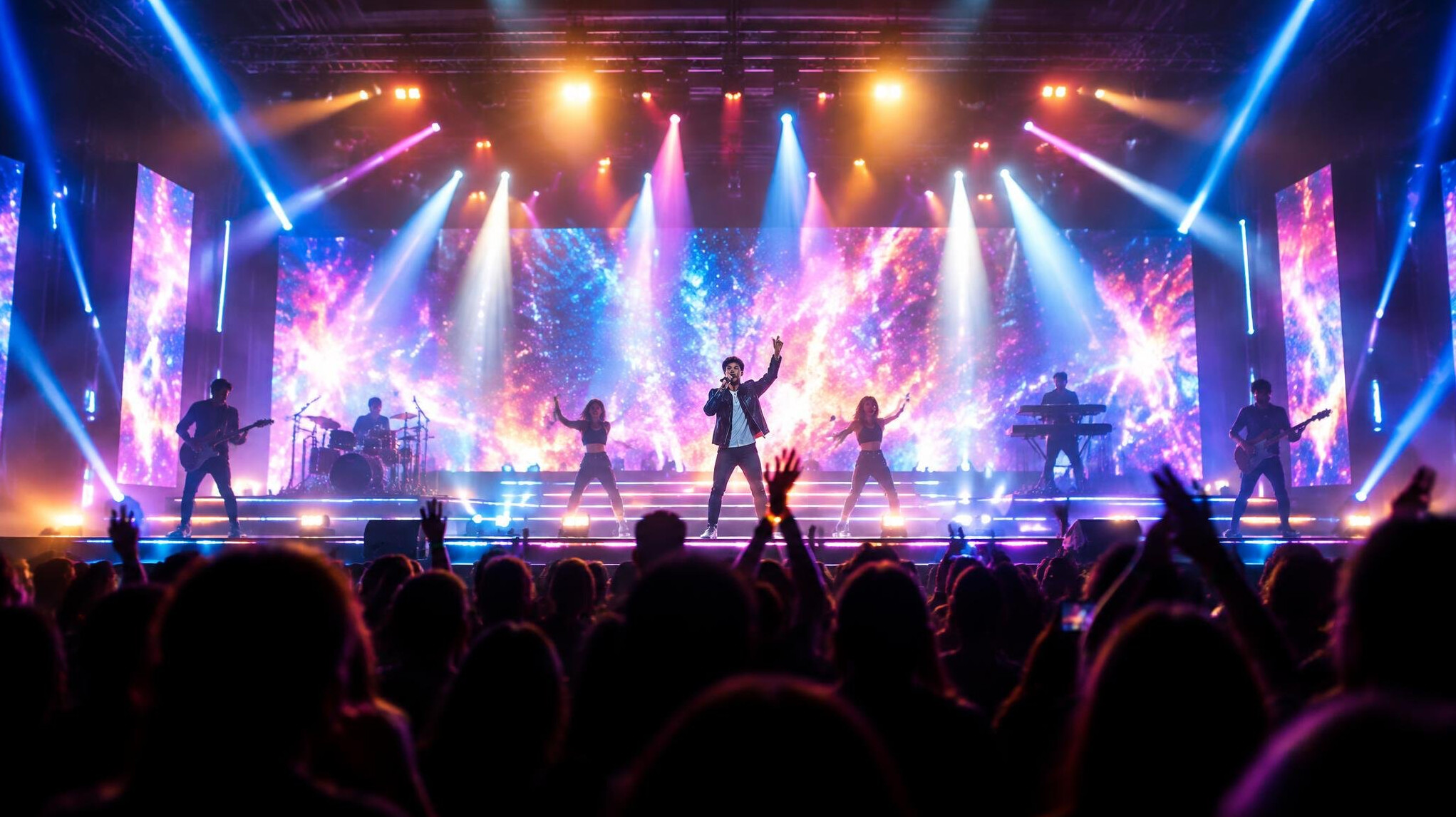 Live show with bright stage lights and audience